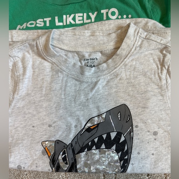 Six shirt set. Good used condition. Characters, plain, and sharks. - Picture 3 of 7